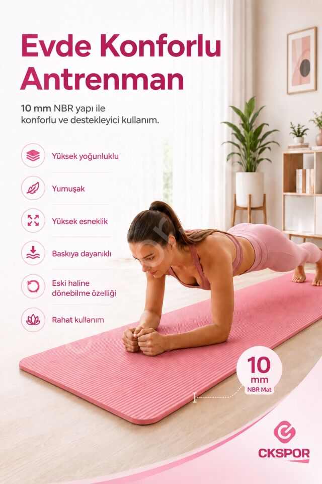 CKSpor 10 mm NBR Kaymaz Pilates Matı Taşıma Askılı Kalın Yoga ve Egzersiz Minderi