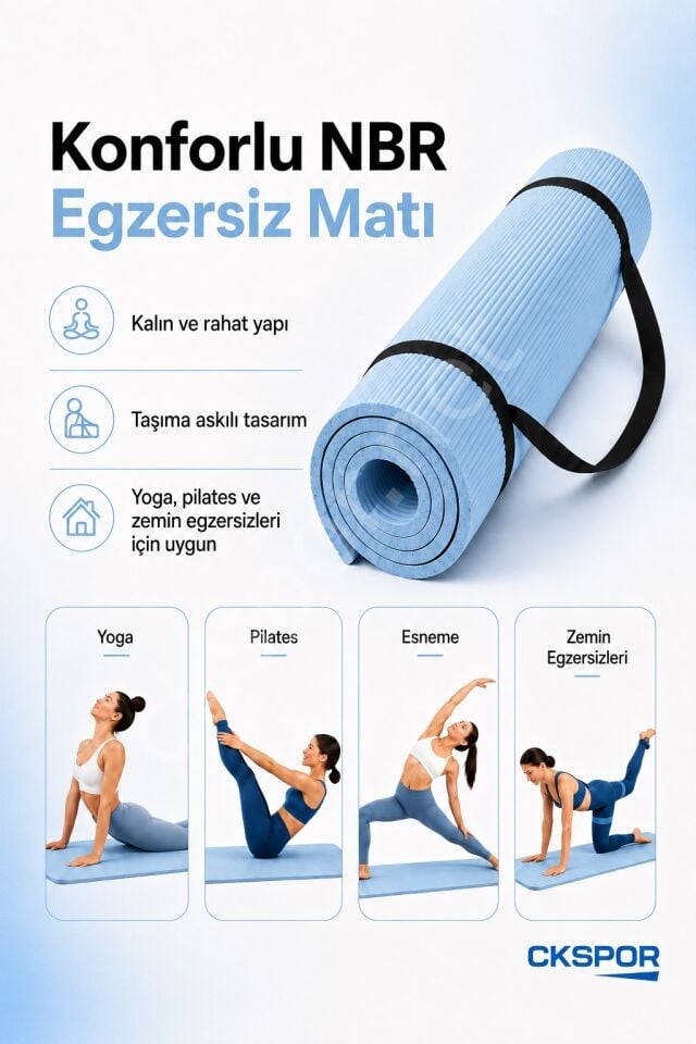 CKSpor 10 mm NBR Kaymaz Pilates Matı Taşıma Askılı Kalın Yoga ve Egzersiz Minderi