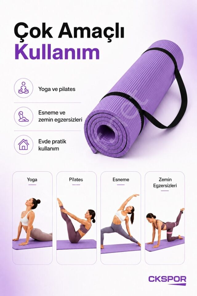 CKSpor 10 mm NBR Kaymaz Pilates Matı Taşıma Askılı Kalın Yoga ve Egzersiz Minderi