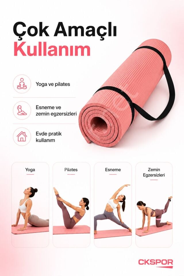 CKSpor 10 mm NBR Kaymaz Pilates Matı Taşıma Askılı Kalın Yoga ve Egzersiz Minderi