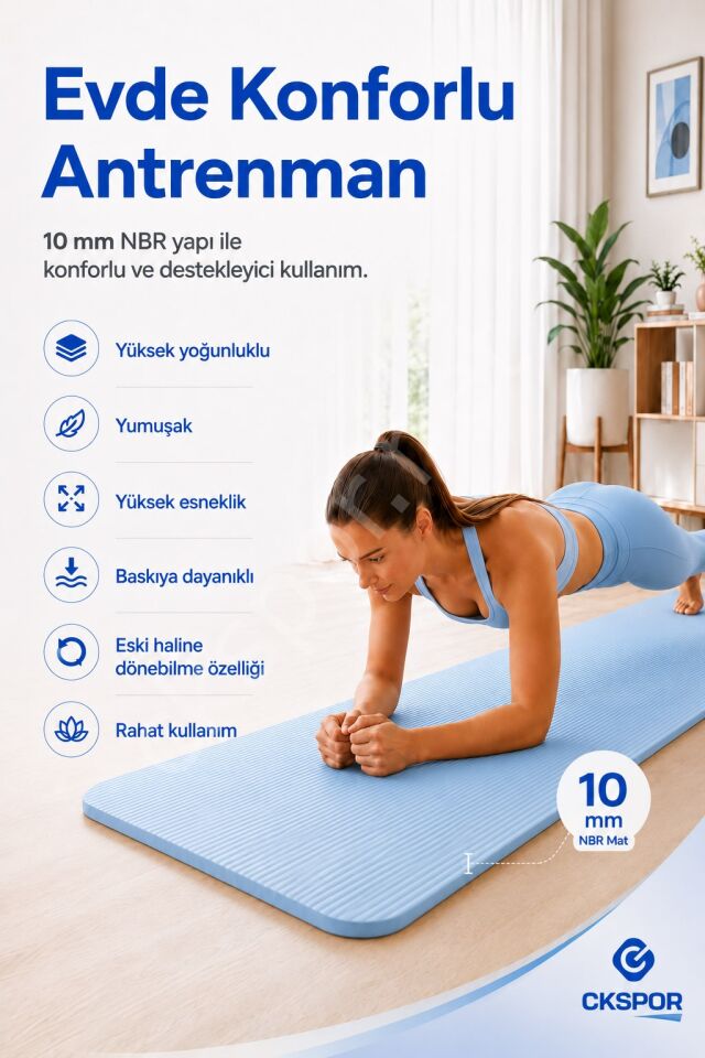 CKSpor 10 mm NBR Kaymaz Pilates Matı Taşıma Askılı Kalın Yoga ve Egzersiz Minderi