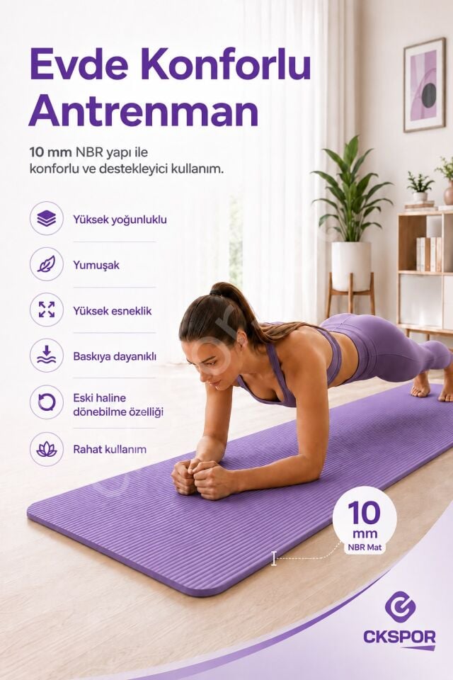 CKSpor 10 mm NBR Kaymaz Pilates Matı Taşıma Askılı Kalın Yoga ve Egzersiz Minderi
