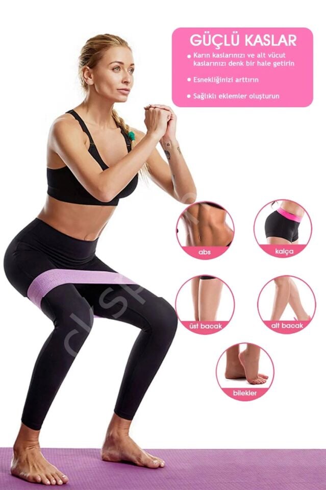 CKSpor 3'lü Dokuma Pilates Direnç Bandı Egzersiz Aerobik Pilates Squat Lastiği  CKS60