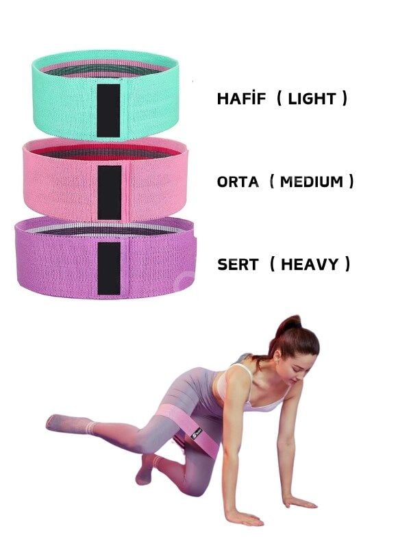 CKSpor 3'lü Dokuma Pilates Direnç Bandı Egzersiz Aerobik Pilates Squat Lastiği  CKS60