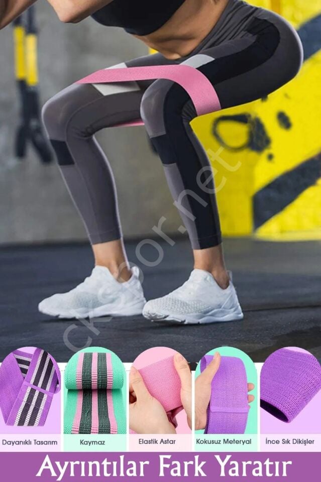CKSpor 3'lü Dokuma Pilates Direnç Bandı Egzersiz Aerobik Pilates Squat Lastiği  CKS60