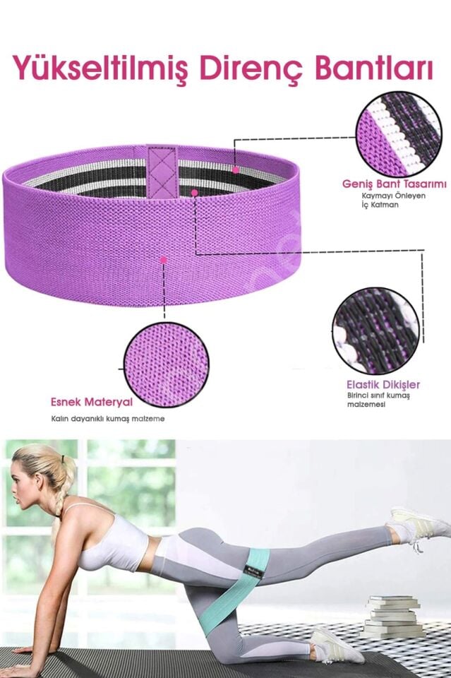 CKSpor 3'lü Dokuma Pilates Direnç Bandı Egzersiz Aerobik Pilates Squat Lastiği  CKS60