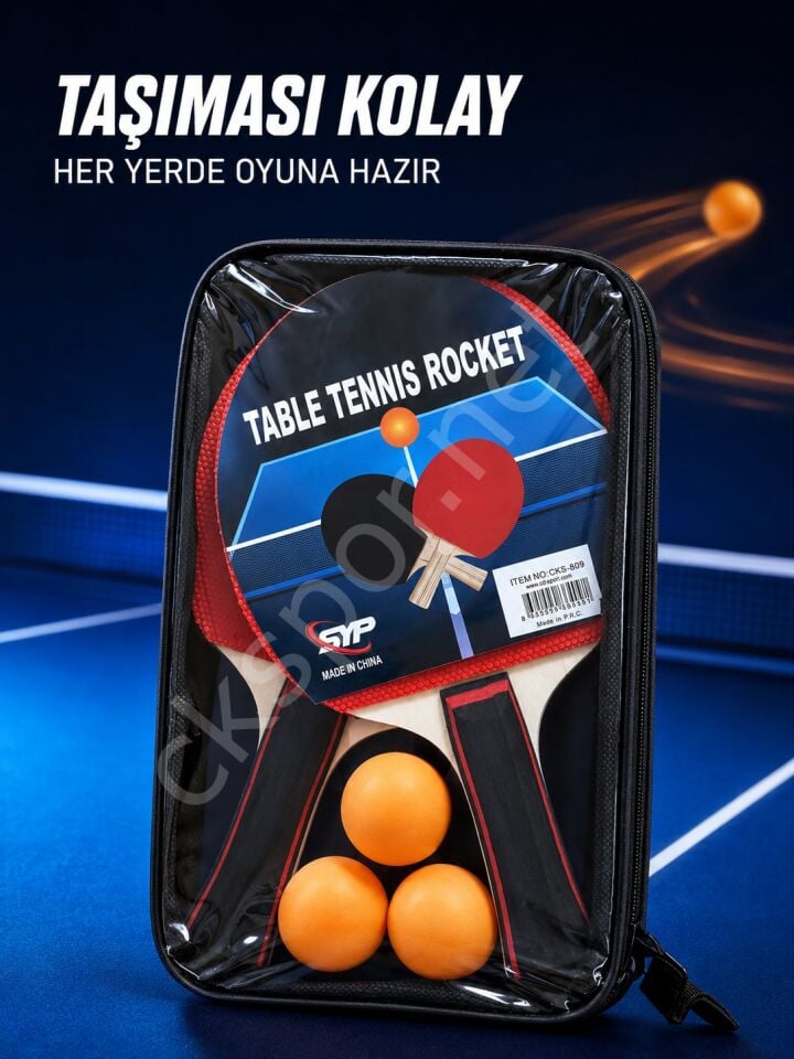 CKSpor 2’li Masa Tenisi Raketi Seti 3 Top ve Fermuarlı Taşıma Çantalı Ping Pong Seti