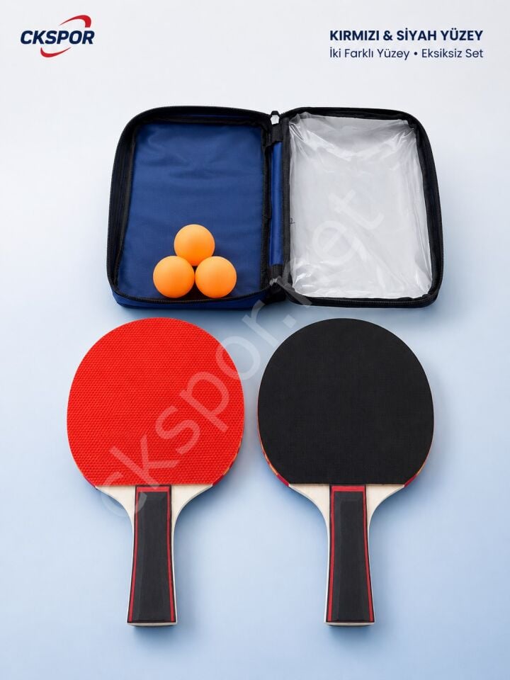 CKSpor 2’li Masa Tenisi Raketi Seti 3 Top ve Fermuarlı Taşıma Çantalı Ping Pong Seti
