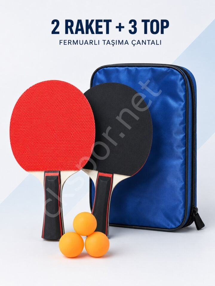 CKSpor 2’li Masa Tenisi Raketi Seti 3 Top ve Fermuarlı Taşıma Çantalı Ping Pong Seti