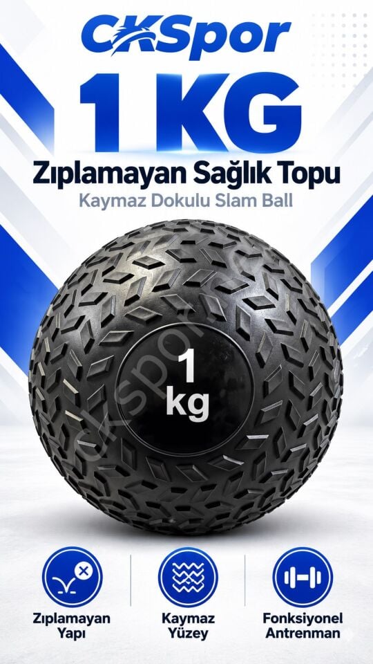 CKSpor 1 Kg Zıplamayan Sağlık Topu Slam Ball Crossfit Fitness Fonksiyonel Antrenman Ağırlık Topu
