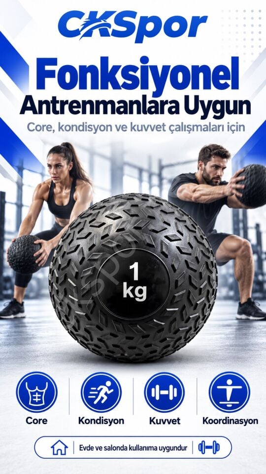 CKSpor 1 Kg Zıplamayan Sağlık Topu Slam Ball Crossfit Fitness Fonksiyonel Antrenman Ağırlık Topu