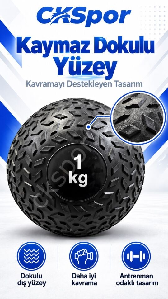 CKSpor 1 Kg Zıplamayan Sağlık Topu Slam Ball Crossfit Fitness Fonksiyonel Antrenman Ağırlık Topu