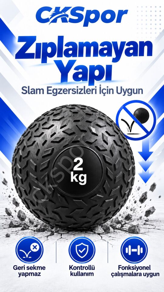 CKSpor 2 Kg Zıplamayan Sağlık Topu Slam Ball Crossfit Fitness Fonksiyonel Antrenman Ağırlık Topu