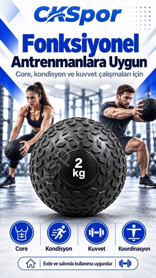 CKSpor 2 Kg Zıplamayan Sağlık Topu Slam Ball Crossfit Fitness Fonksiyonel Antrenman Ağırlık Topu