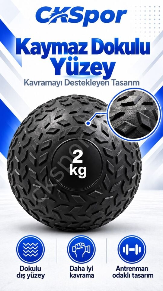 CKSpor 2 Kg Zıplamayan Sağlık Topu Slam Ball Crossfit Fitness Fonksiyonel Antrenman Ağırlık Topu