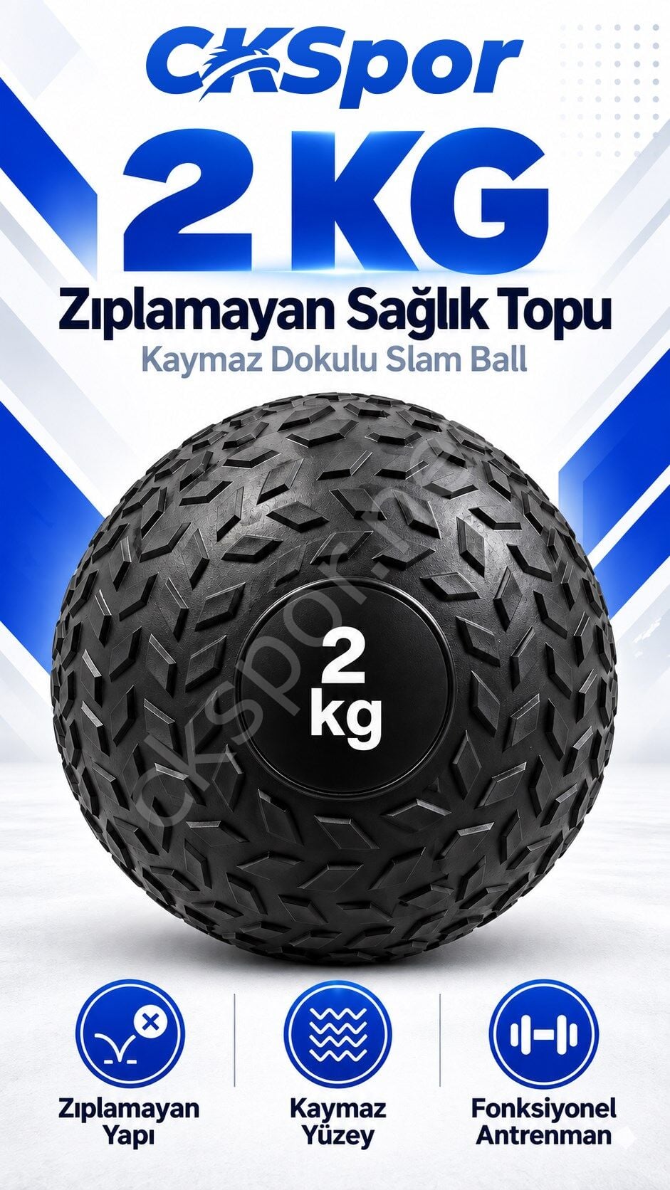 CKSpor 2 Kg Zıplamayan Sağlık Topu Slam Ball Crossfit Fitness Fonksiyonel Antrenman Ağırlık Topu