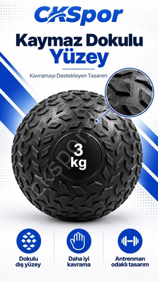 CKSpor 3 Kg Zıplamayan Sağlık Topu Slam Ball Crossfit Fitness Fonksiyonel Antrenman Ağırlık Topu