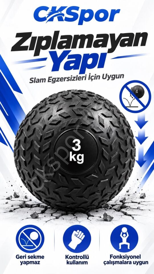 CKSpor 3 Kg Zıplamayan Sağlık Topu Slam Ball Crossfit Fitness Fonksiyonel Antrenman Ağırlık Topu