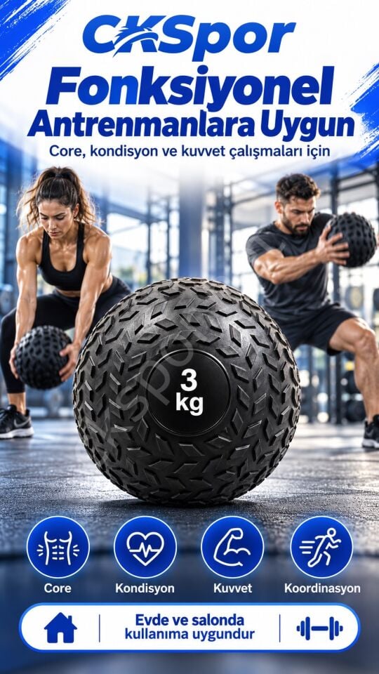 CKSpor 3 Kg Zıplamayan Sağlık Topu Slam Ball Crossfit Fitness Fonksiyonel Antrenman Ağırlık Topu
