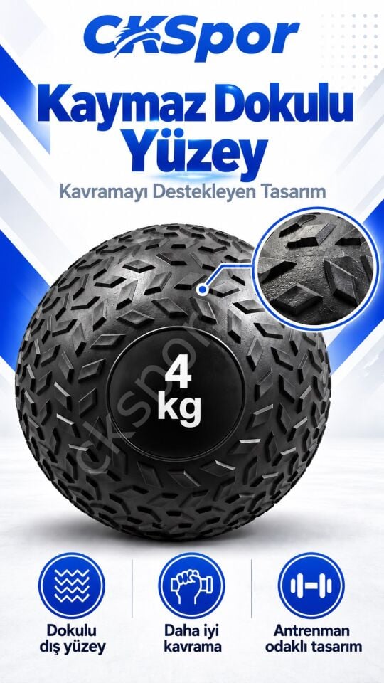 CKSpor 4 Kg Zıplamayan Sağlık Topu Slam Ball Crossfit Fitness Fonksiyonel Antrenman Ağırlık Topu