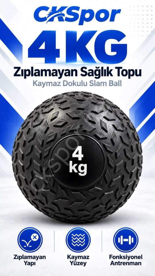 CKSpor 4 Kg Zıplamayan Sağlık Topu Slam Ball Crossfit Fitness Fonksiyonel Antrenman Ağırlık Topu
