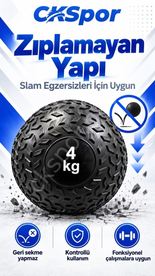 CKSpor 4 Kg Zıplamayan Sağlık Topu Slam Ball Crossfit Fitness Fonksiyonel Antrenman Ağırlık Topu
