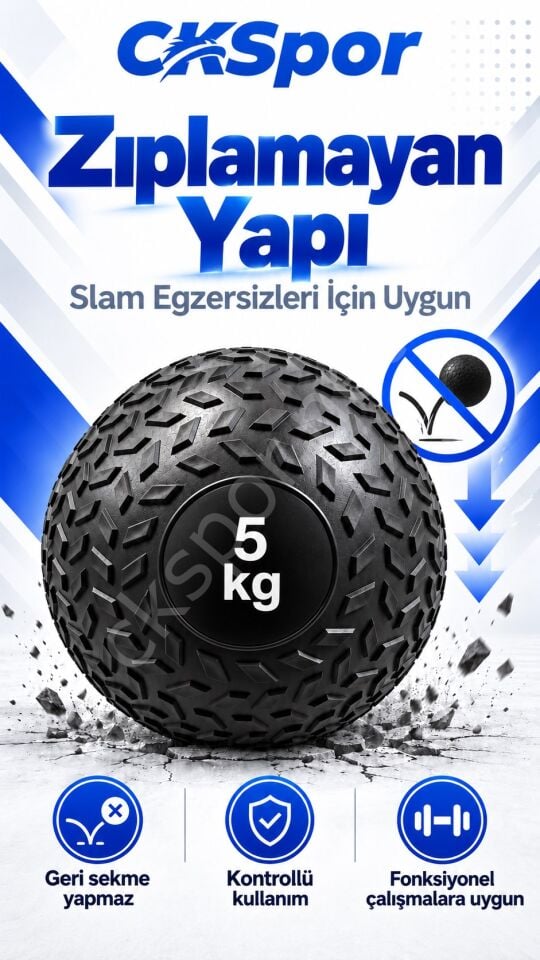 CKSpor 5 Kg Zıplamayan Sağlık Topu Slam Ball Crossfit Fitness Fonksiyonel Antrenman Ağırlık Topu