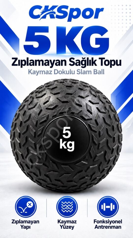 CKSpor 5 Kg Zıplamayan Sağlık Topu Slam Ball Crossfit Fitness Fonksiyonel Antrenman Ağırlık Topu