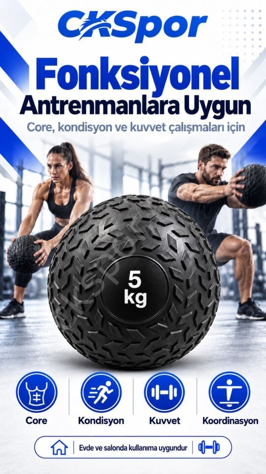 CKSpor 5 Kg Zıplamayan Sağlık Topu Slam Ball Crossfit Fitness Fonksiyonel Antrenman Ağırlık Topu