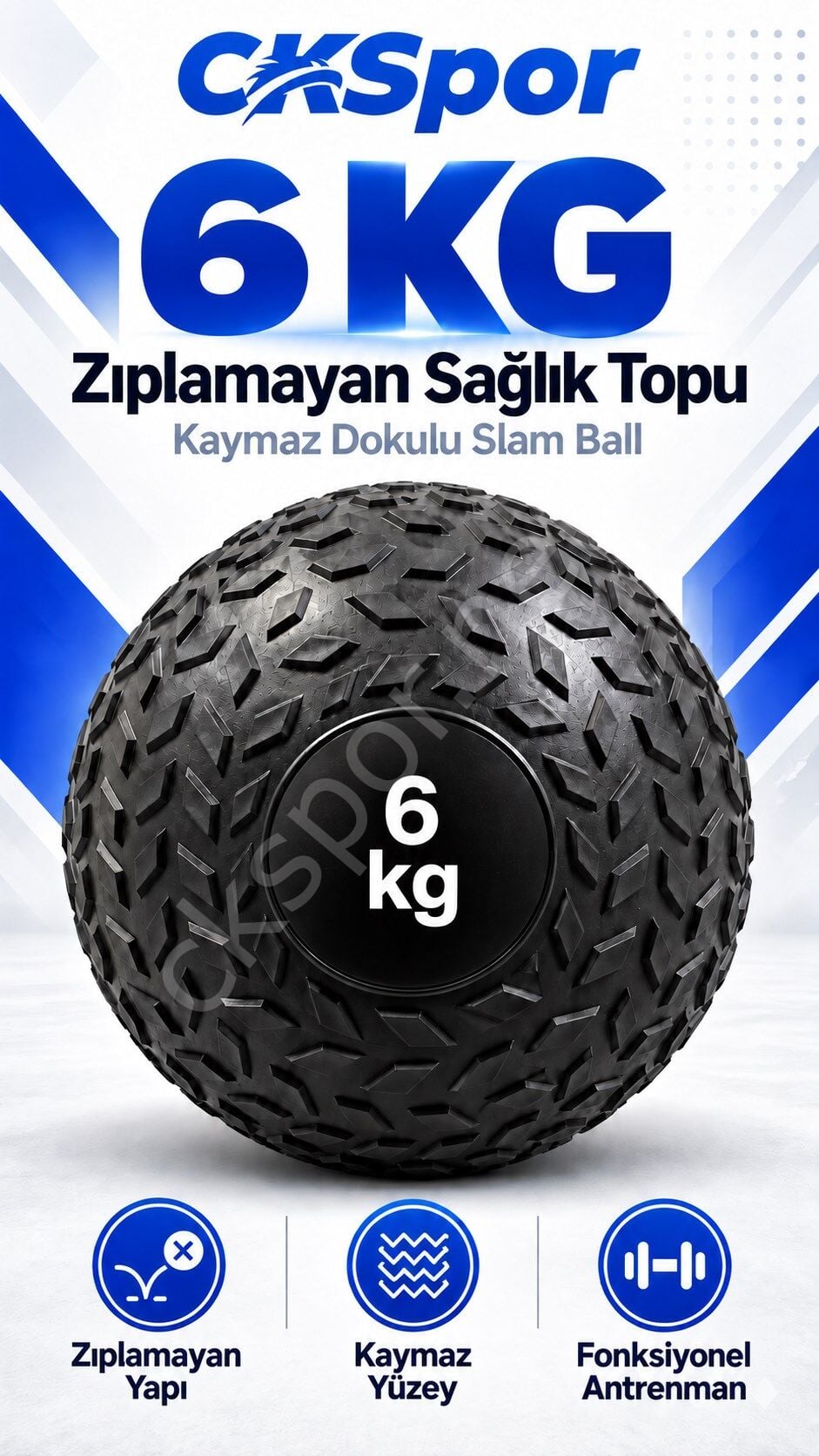 CKSpor 6 Kg Zıplamayan Sağlık Topu Slam Ball Crossfit Fitness Fonksiyonel Antrenman Ağırlık Topu