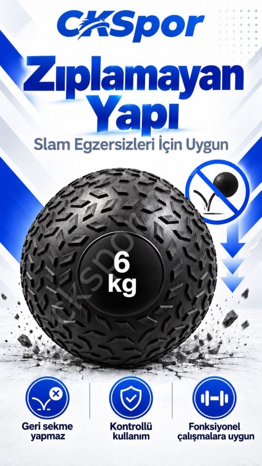 CKSpor 6 Kg Zıplamayan Sağlık Topu Slam Ball Crossfit Fitness Fonksiyonel Antrenman Ağırlık Topu