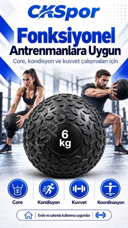 CKSpor 6 Kg Zıplamayan Sağlık Topu Slam Ball Crossfit Fitness Fonksiyonel Antrenman Ağırlık Topu
