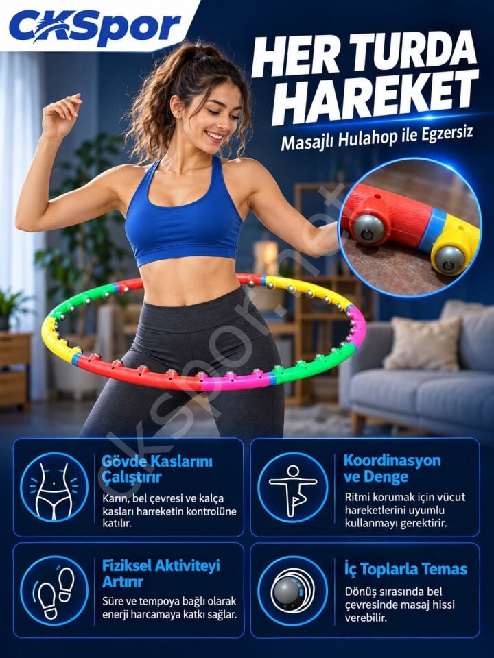 CKSPOR Masajlı Hulahop 95 cm 8 Parçalı 1100 gr Ağırlıklı Egzersiz Çemberi