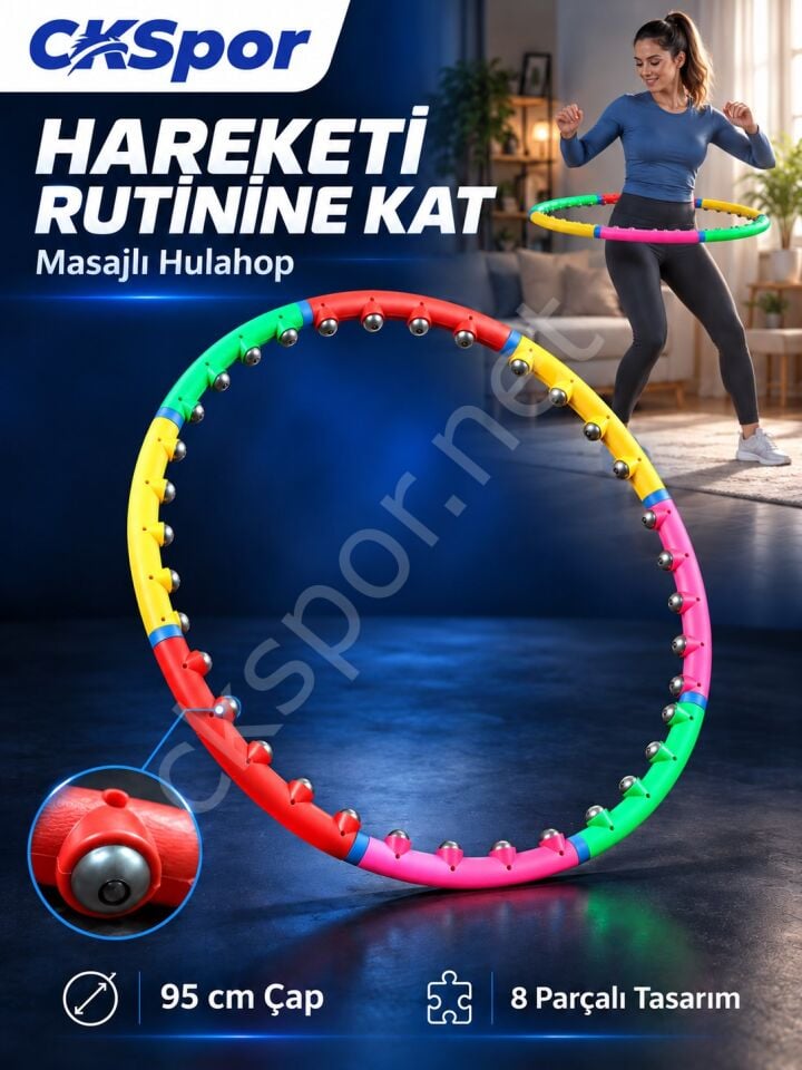 CKSPOR Masajlı Hulahop 95 cm 8 Parçalı 1100 gr Ağırlıklı Egzersiz Çemberi