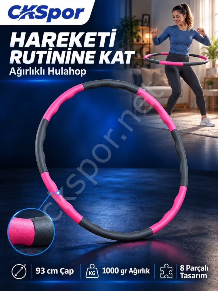 CKSPOR Hulahop 93 cm 1000 gr 8 Parçalı Dalgalı İç Yüzeyli Egzersiz Çemberi Pembe-Gri