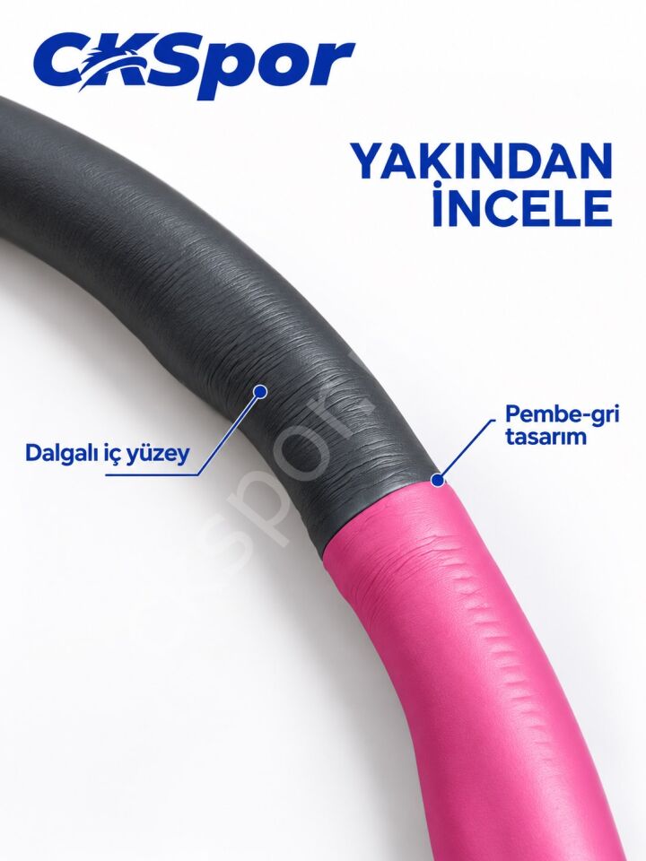 CKSPOR Hulahop 93 cm 1000 gr 8 Parçalı Dalgalı İç Yüzeyli Egzersiz Çemberi Pembe-Gri