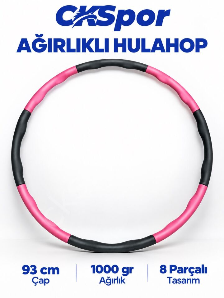 CKSPOR Hulahop 93 cm 1000 gr 8 Parçalı Dalgalı İç Yüzeyli Egzersiz Çemberi Pembe-Gri