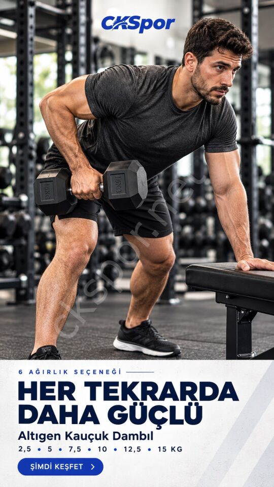 CKSPOR 12,5 Kg Altıgen Kauçuk Dambıl Hex Dumbbell Fitness Kuvvet Antrenmanı Ağırlığı