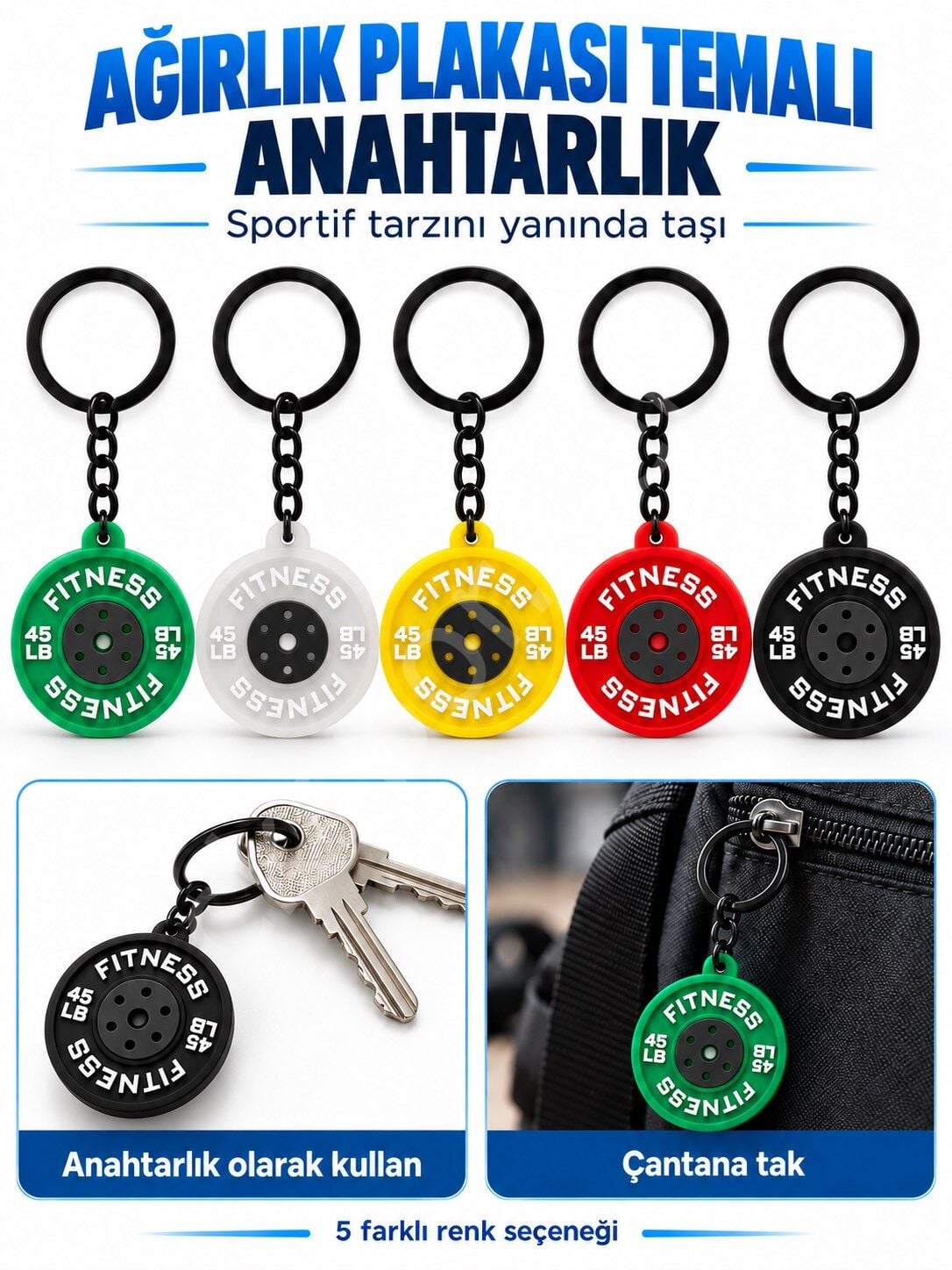 CKSpor Ağırlık Plakası Temalı Spor Anahtarlık Fitness Tasarımlı Çanta Aksesuarı A-33