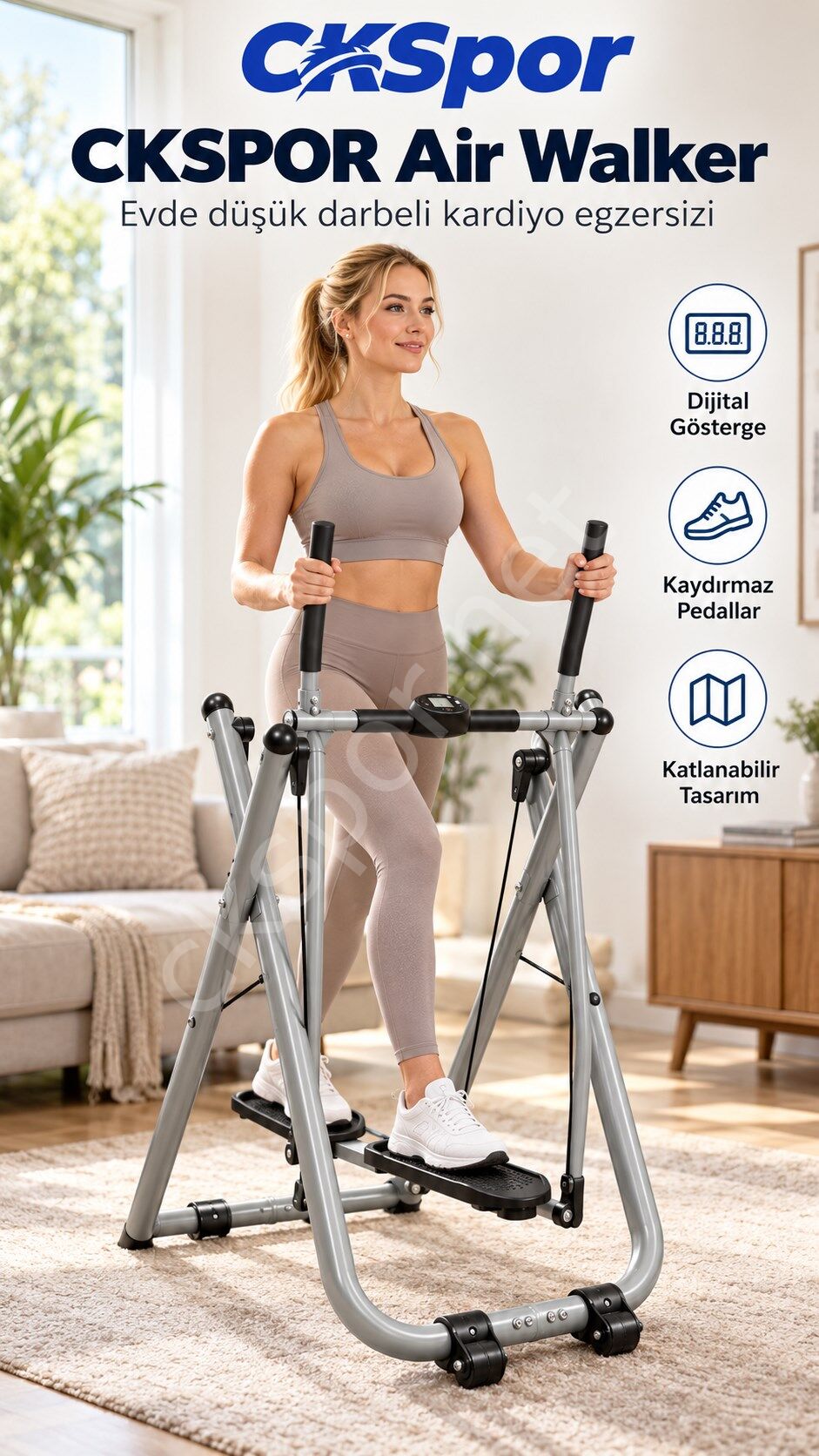 CKSPOR Air Walker Katlanabilir Yürüyüş ve Kondisyon Aleti Dijital Göstergeli