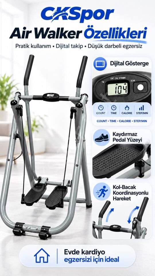 CKSPOR Air Walker Katlanabilir Yürüyüş ve Kondisyon Aleti Dijital Göstergeli