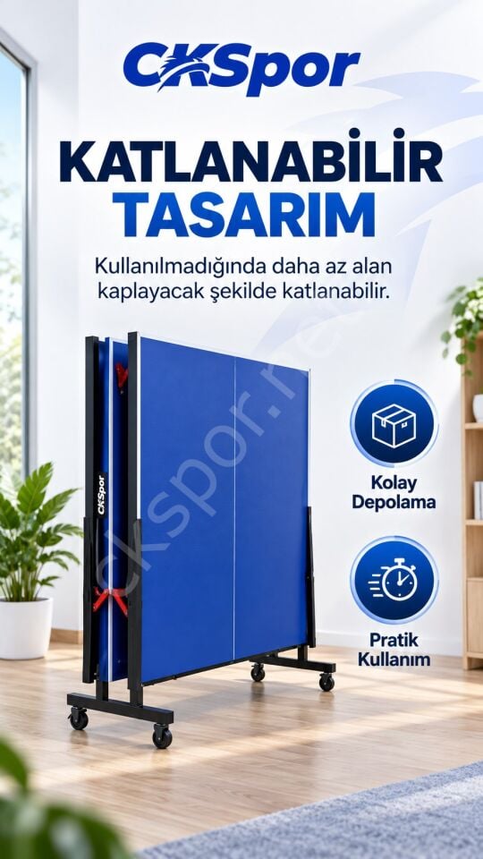 CKSPOR Profesyonel Katlanabilir Masa Tenisi Masası Fileli Tekerlekli MDF Ping Pong Masası