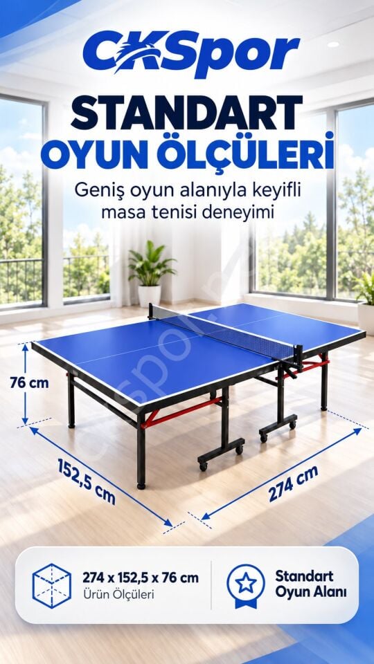CKSPOR Profesyonel Katlanabilir Masa Tenisi Masası Fileli Tekerlekli MDF Ping Pong Masası