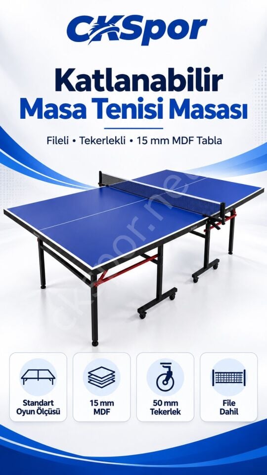 CKSPOR Profesyonel Katlanabilir Masa Tenisi Masası Fileli Tekerlekli MDF Ping Pong Masası