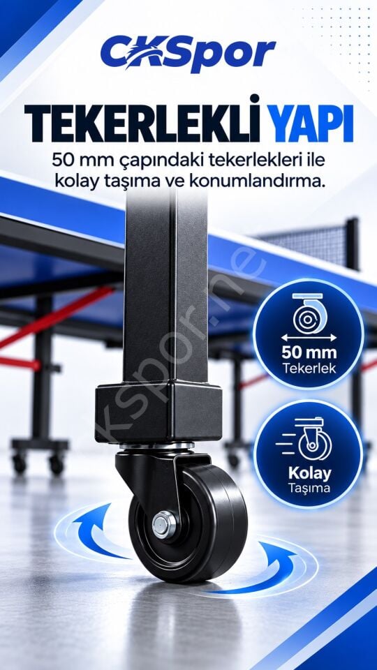 CKSPOR Profesyonel Katlanabilir Masa Tenisi Masası Fileli Tekerlekli MDF Ping Pong Masası