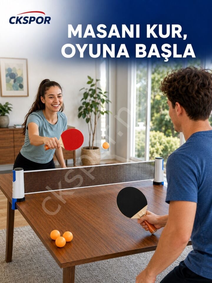 CKSPOR Masa Tenisi Seti 2 Raket 4 Top ve Portatif File – Pinpon Oyun Seti