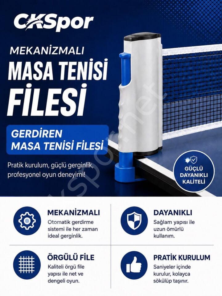 CKSPOR Masa Tenisi Seti 2 Raket 4 Top ve Portatif File – Pinpon Oyun Seti