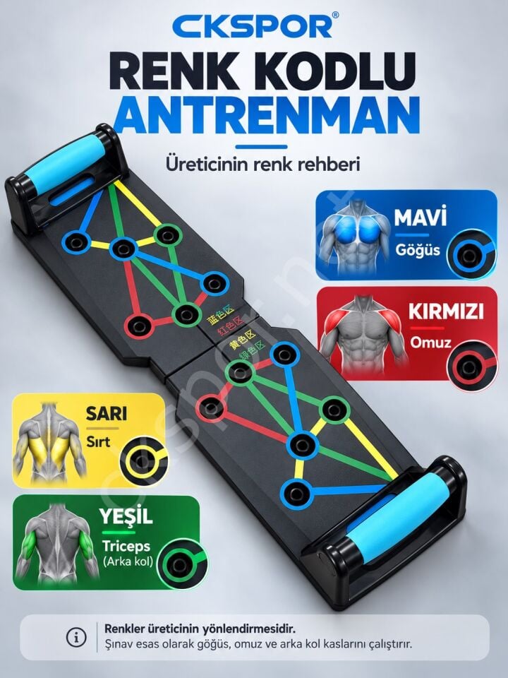 CKSPOR Katlanabilir Renk Kodlu Şınav Tahtası Push Up Board Üst Vücut Antrenman Aleti