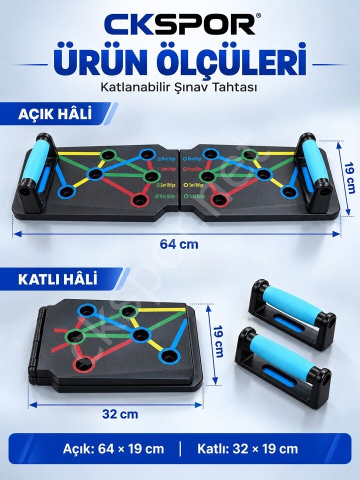 CKSPOR Katlanabilir Renk Kodlu Şınav Tahtası Push Up Board Üst Vücut Antrenman Aleti