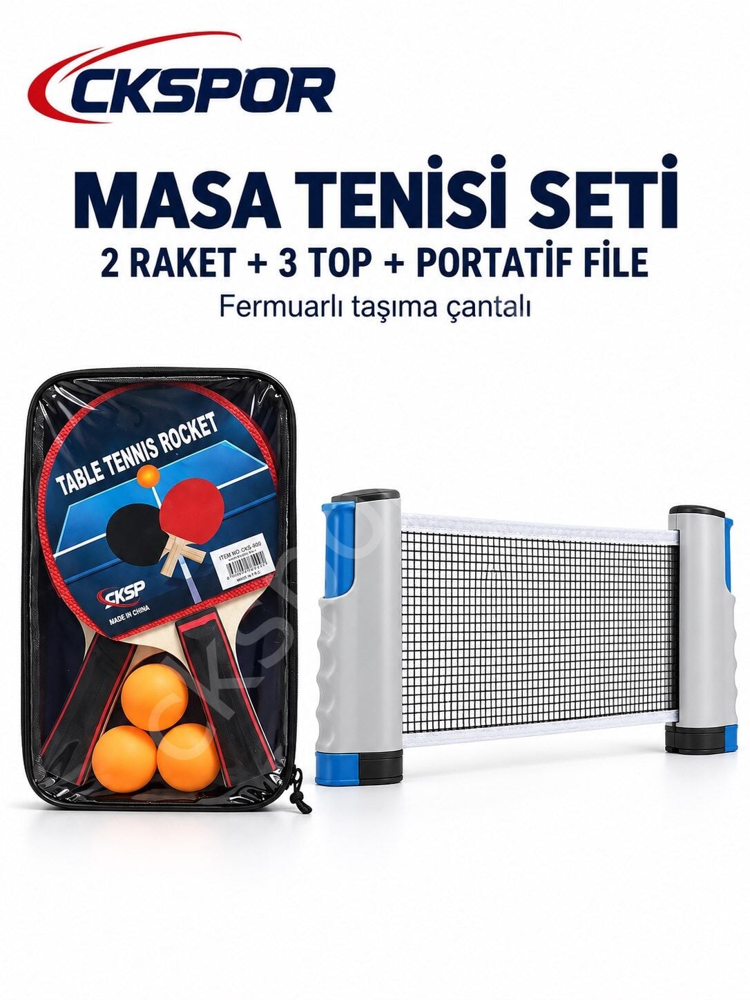 CKSPOR Çantalı Masa Tenisi Seti 2 Raket 3 Top Ayarlanabiilri Masa Tenisi Filesi
